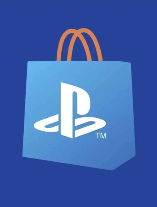 playstation store logo on a blue background.
